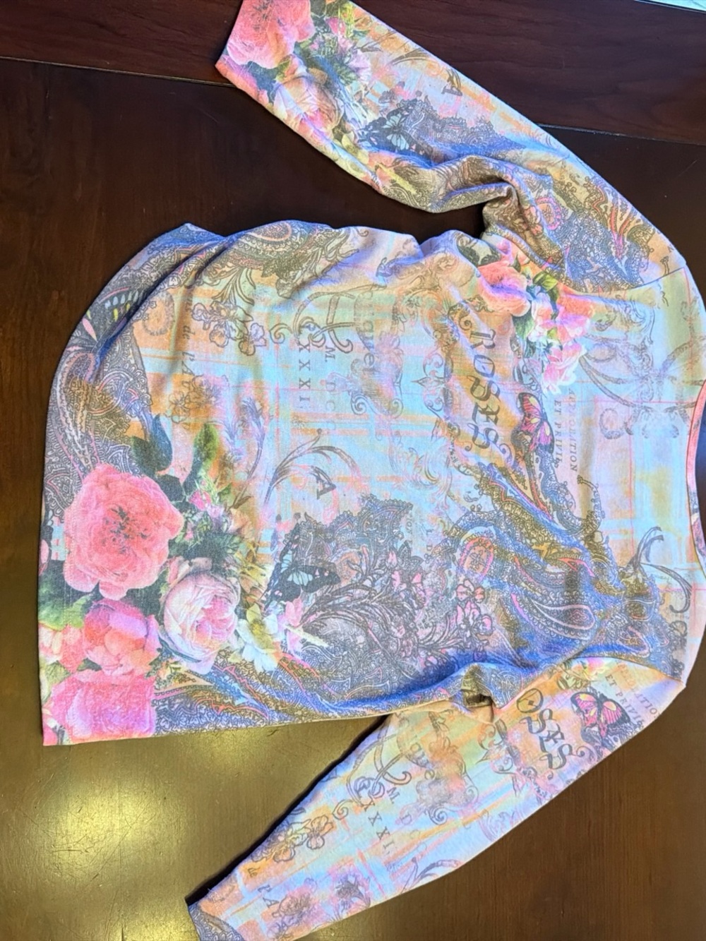 Susan Lawrence Floral Paisley Long-Sleeve Top - Pink, Peach, Blue - Picture 5 of 5